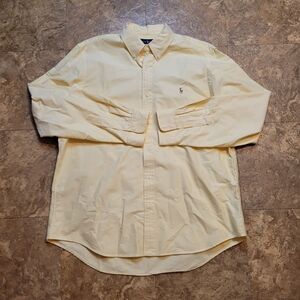 Ralph Lauren Button Down Shirt Men 2XL Yellow Long Sleeve Flesh Pony Classic Fit